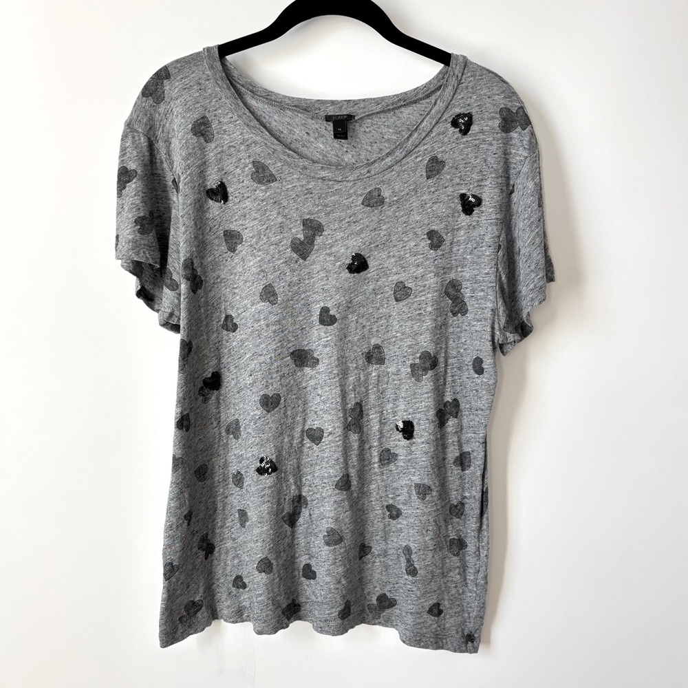 J.Crew Embellished Black Heart Tee